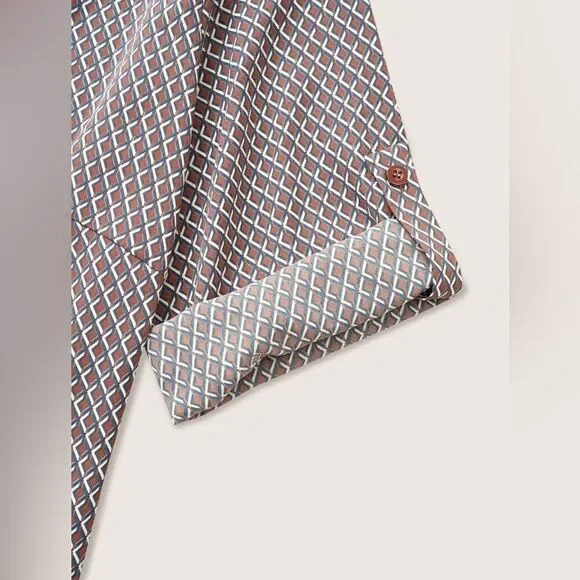 Gingham Ruffle Trim Tab Sleeve Blouse - Picture 7 of 10